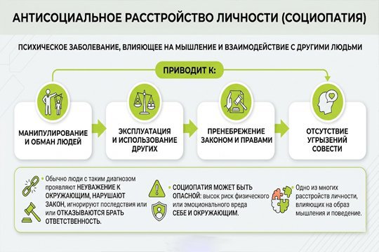 Инфографика об основных признаках и определениях антисоциального расстройства личности