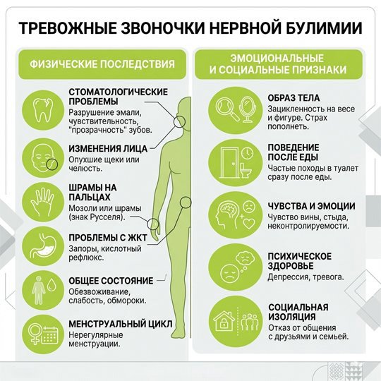 Инфографика о cимптомах и признаках нервной булимии