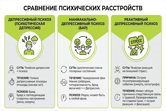 Инфографика, сравнивающая три вида психических расстройств