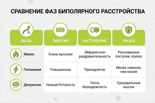 Сравнительная таблица фаз биполярного аффективного расстройства
